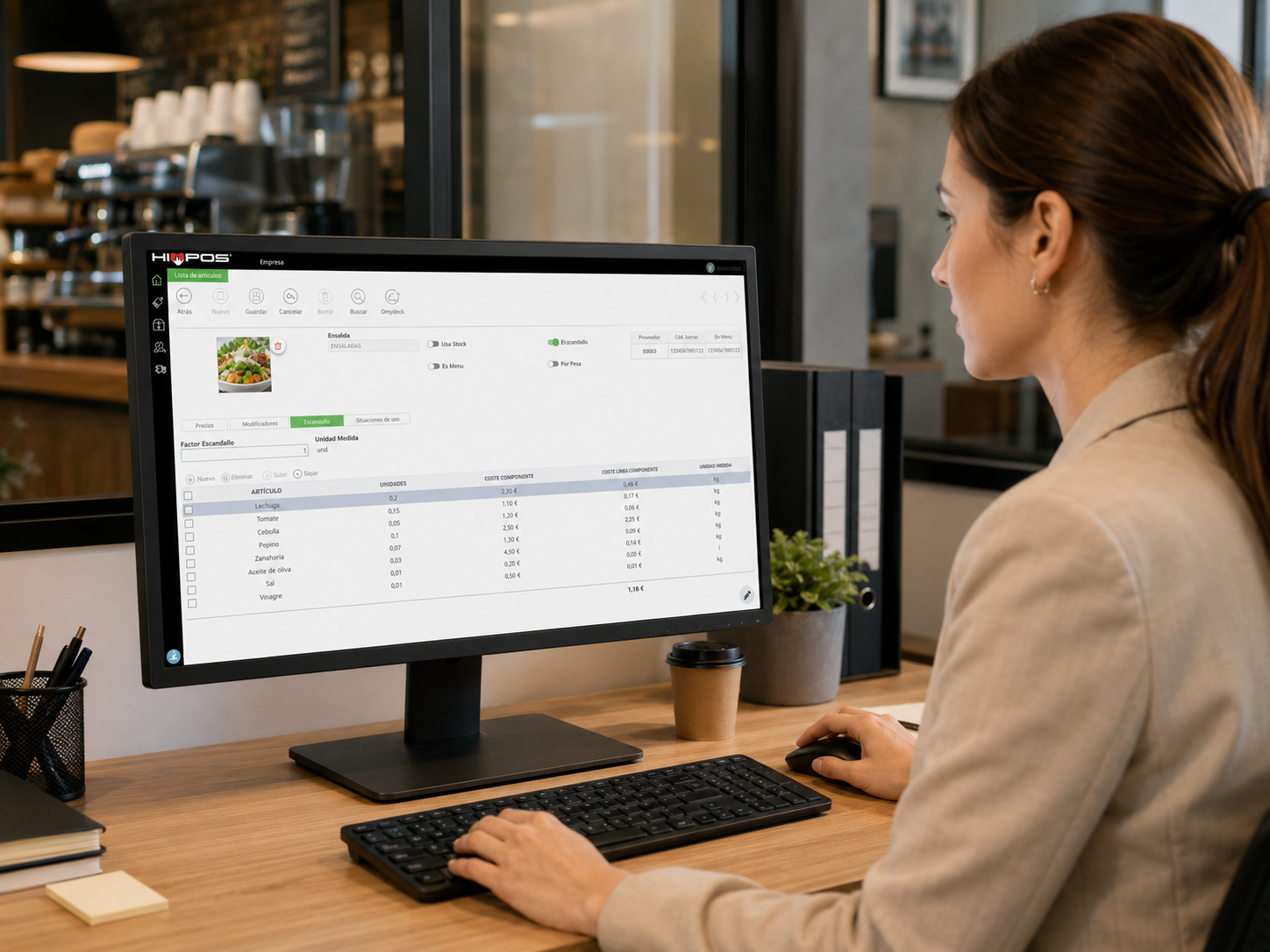 Gestión de stock y escandallos con HIOPOS desde HIOFFICE en una cafetería
