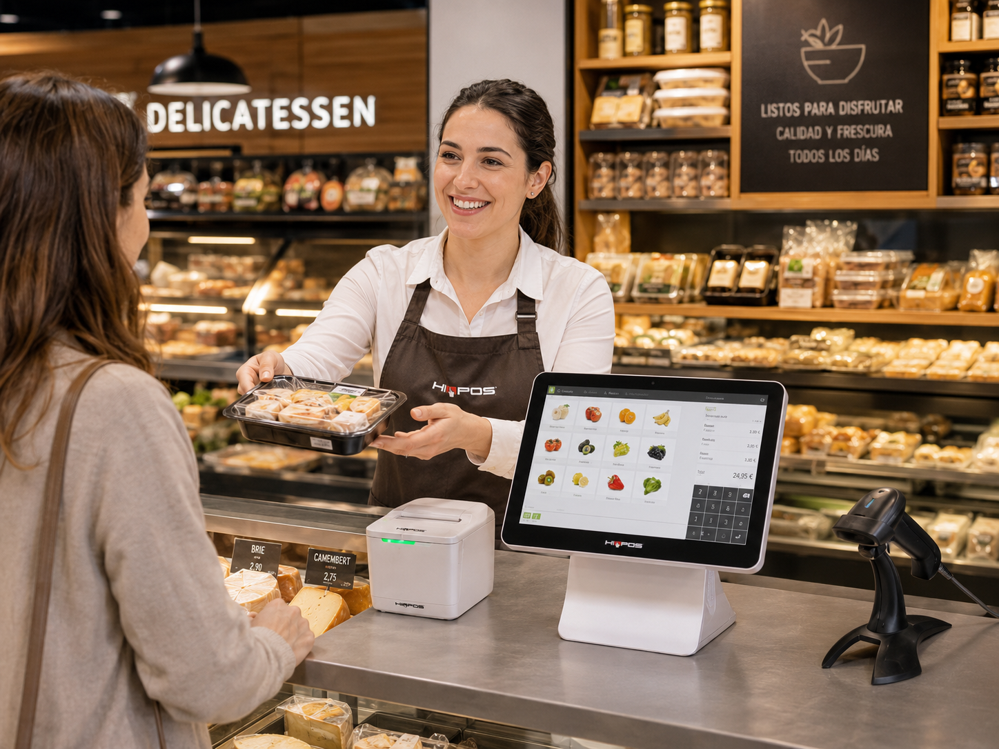 Tpv Hiopos en una panadería atendiendo a sus clientes