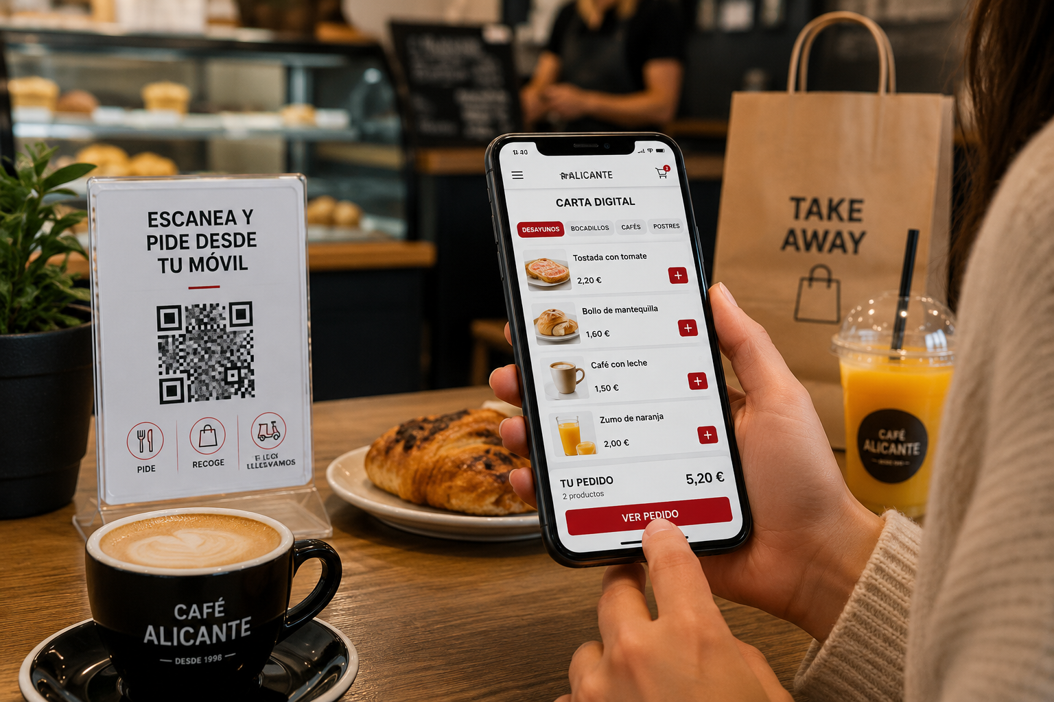 Carta QR y pedidos online para cafetería de Alicante