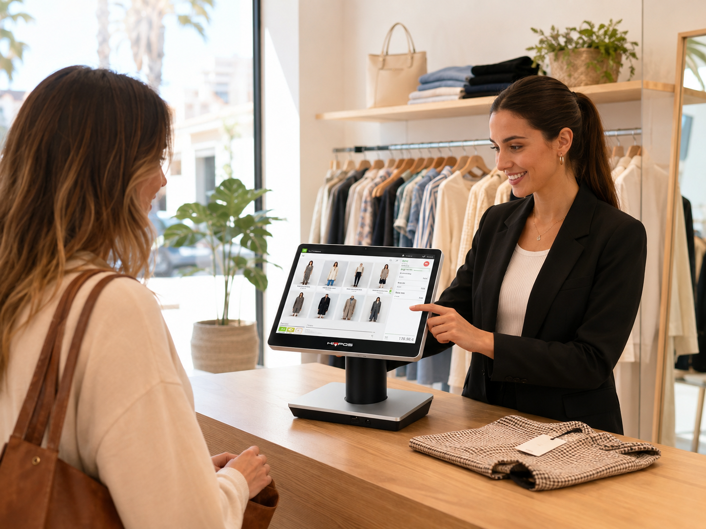 Dependienta utilizando un TPV HIOPOS en un comercio de Alicante